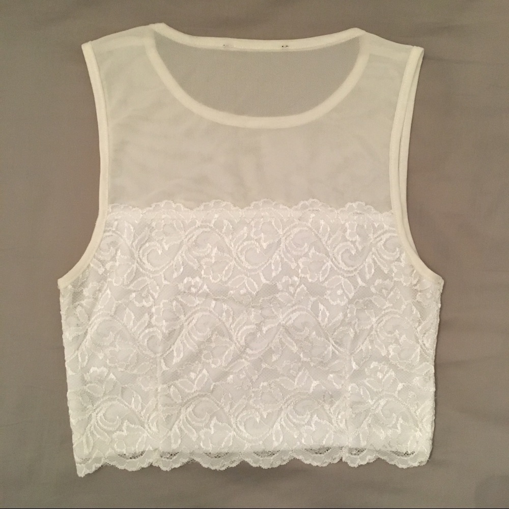 Sheer white lacey crop blouse